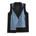 Cowboy patchwork suit vest women's irregular fashion vest jacket - V.I.P Digital Presence