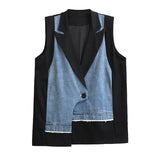 Cowboy patchwork suit vest women's irregular fashion vest jacket - V.I.P Digital Presence
