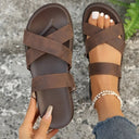 Crisscross PU Leather Flat Sandals - V.I.P Digital Presence