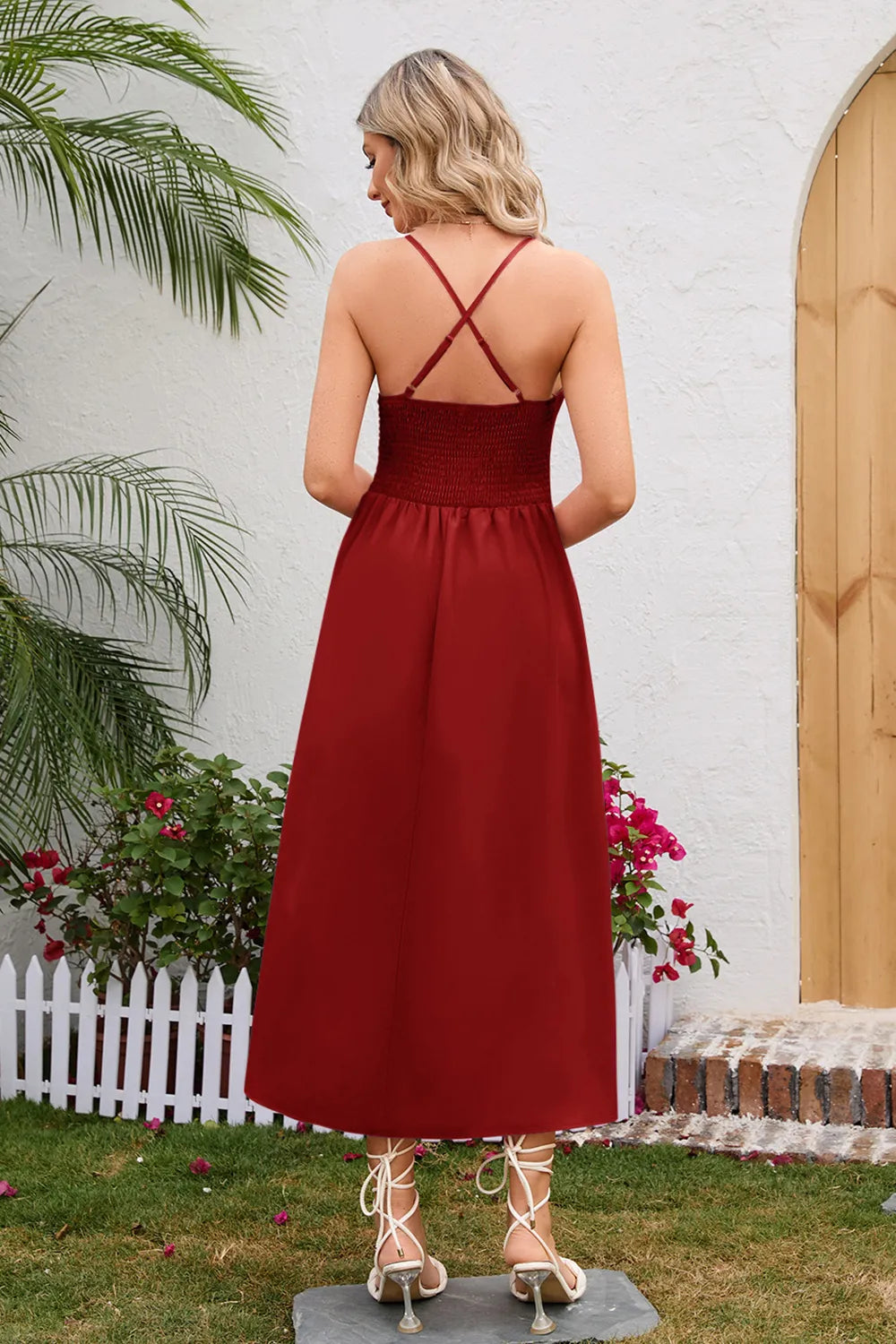 Crisscross Smocked Spaghetti Strap Dress - V.I.P Digital Presence