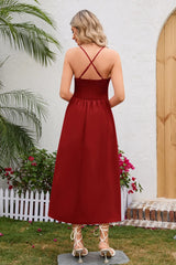 Crisscross Smocked Spaghetti Strap Dress - V.I.P Digital Presence