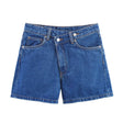 Cross waisted A-line denim straight shorts for women - V.I.P Digital Presence