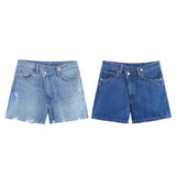 Cross waisted A-line denim straight shorts for women - V.I.P Digital Presence