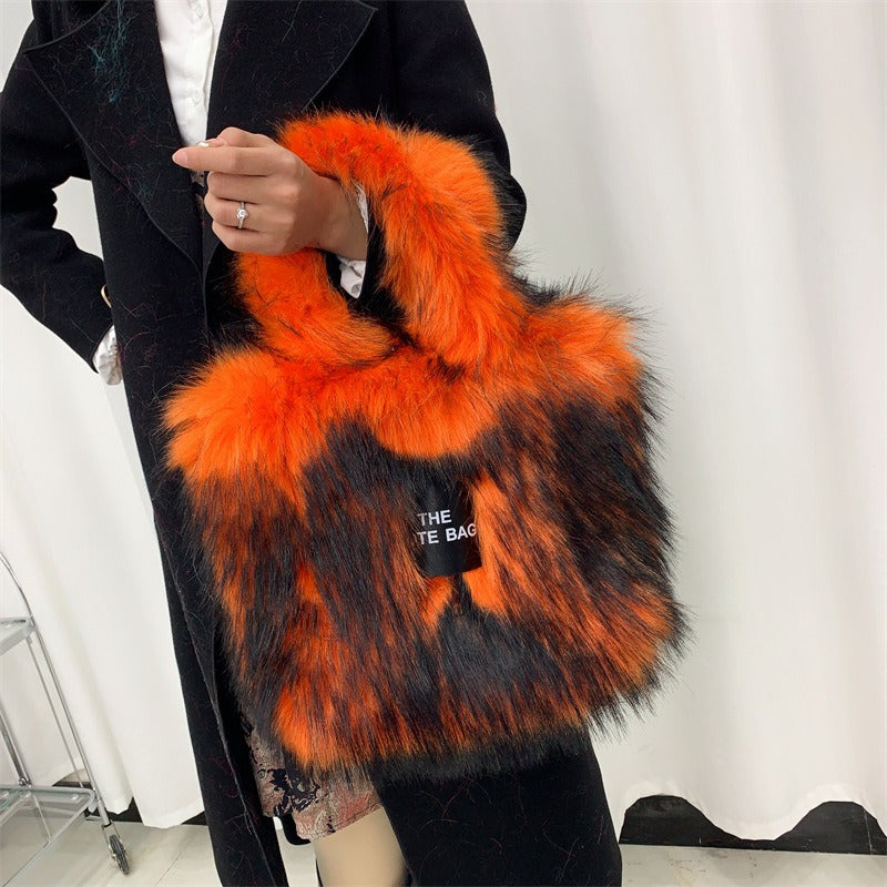 Crossbody Tote Bag Imitation Raccoon Fur Grass Plush Large Capacity Tote Bag Personalized Retro - V.I.P Digital Presence