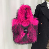 Crossbody Tote Bag Imitation Raccoon Fur Grass Plush Large Capacity Tote Bag Personalized Retro - V.I.P Digital Presence