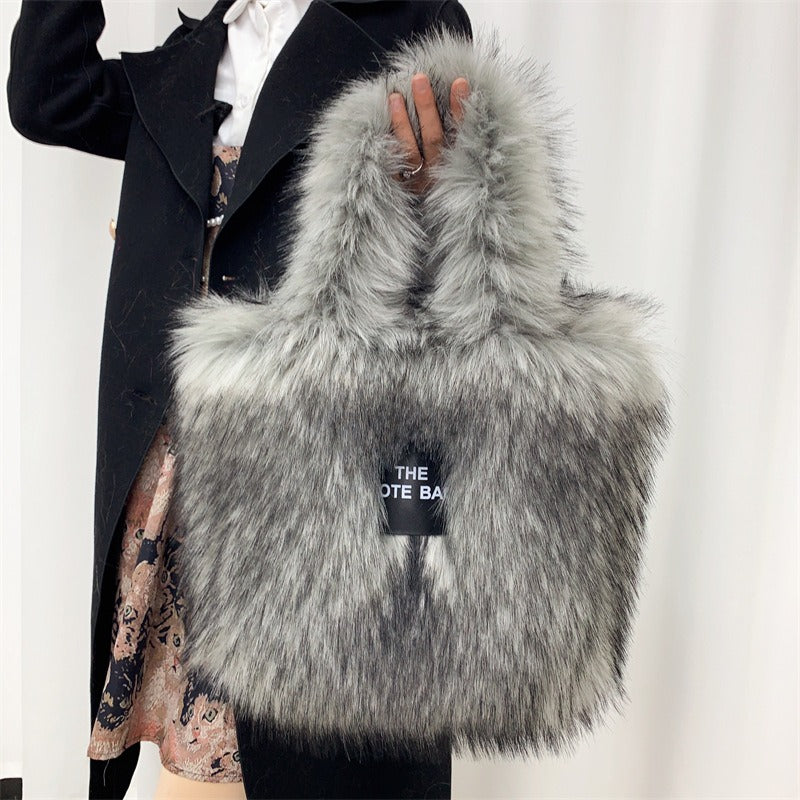 Crossbody Tote Bag Imitation Raccoon Fur Grass Plush Large Capacity Tote Bag Personalized Retro - V.I.P Digital Presence