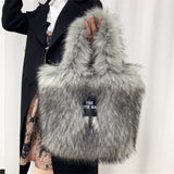 Crossbody Tote Bag Imitation Raccoon Fur Grass Plush Large Capacity Tote Bag Personalized Retro - V.I.P Digital Presence