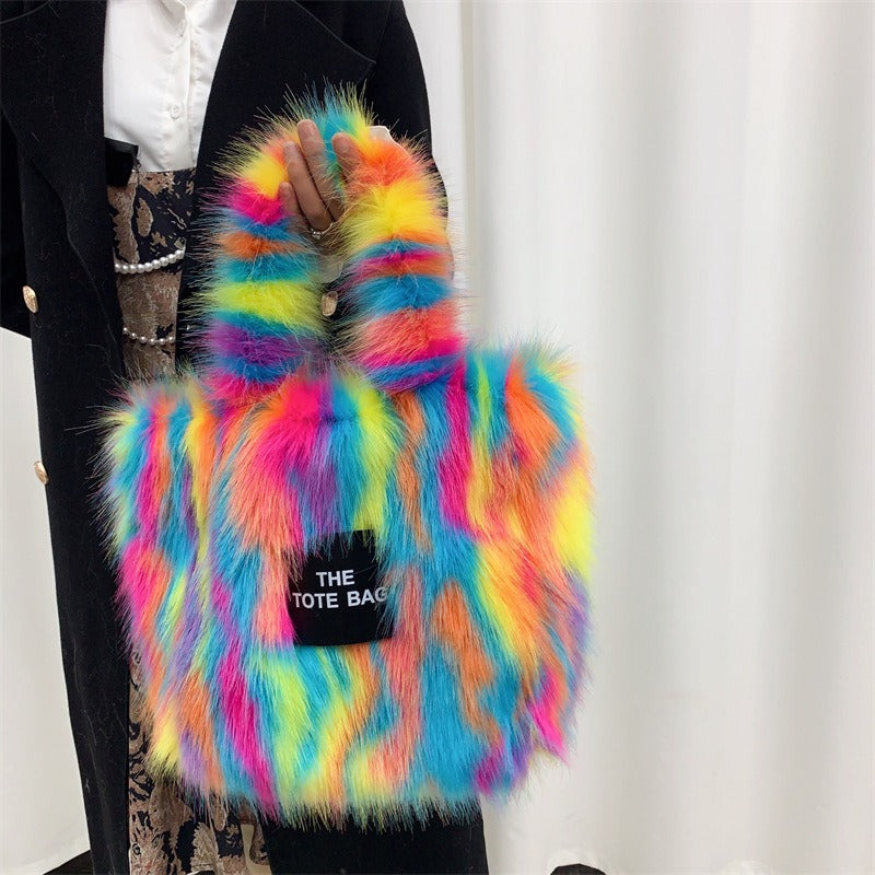 Crossbody Tote Bag Imitation Raccoon Fur Grass Plush Large Capacity Tote Bag Personalized Retro - V.I.P Digital Presence