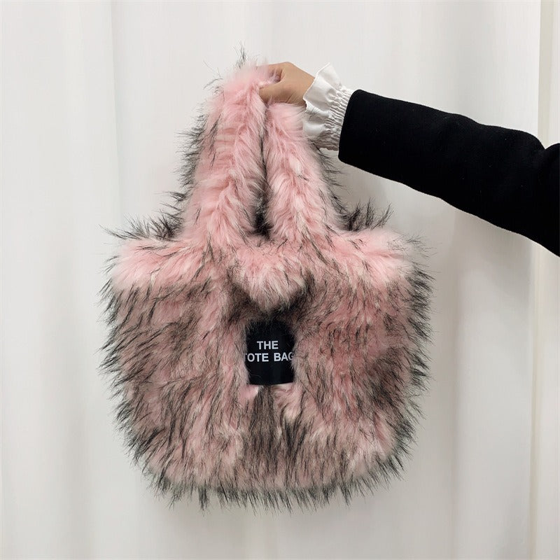 Crossbody Tote Bag Imitation Raccoon Fur Grass Plush Large Capacity Tote Bag Personalized Retro - V.I.P Digital Presence