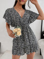 Cutout Ditsy Floral Surplice Flounce Sleeve Dress - V.I.P Digital Presence