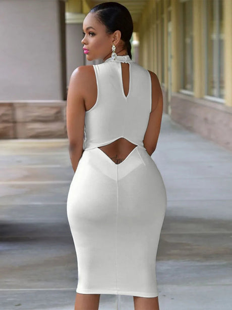 Cutout Mock Neck Sleeveless Dress - V.I.P Digital Presence