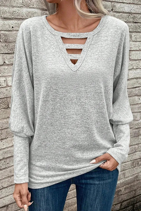 Cutout Round Neck Long Sleeve T-Shirt - V.I.P Digital Presence
