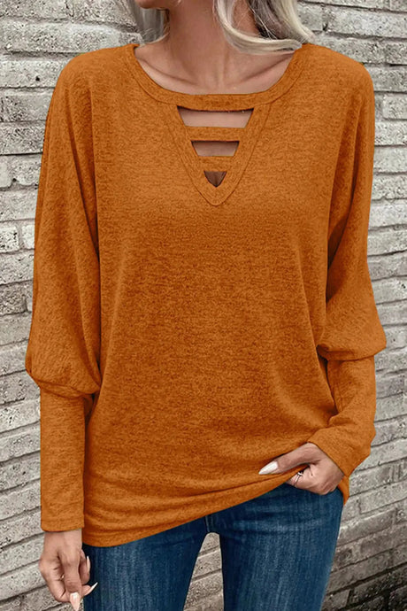 Cutout Round Neck Long Sleeve T-Shirt - V.I.P Digital Presence