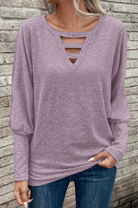 Cutout Round Neck Long Sleeve T-Shirt - V.I.P Digital Presence