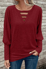 Cutout Round Neck Long Sleeve T-Shirt - V.I.P Digital Presence