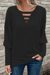 Cutout Round Neck Long Sleeve T-Shirt - V.I.P Digital Presence