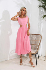 Cutout Ruched Round Neck Tank Dress - V.I.P Digital Presence