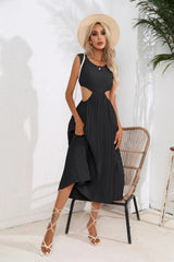 Cutout Ruched Round Neck Tank Dress - V.I.P Digital Presence