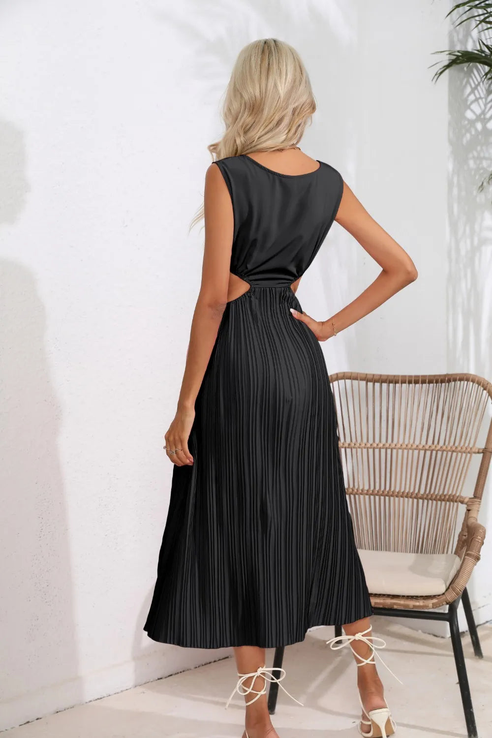 Cutout Ruched Round Neck Tank Dress - V.I.P Digital Presence