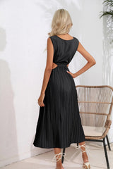 Cutout Ruched Round Neck Tank Dress - V.I.P Digital Presence