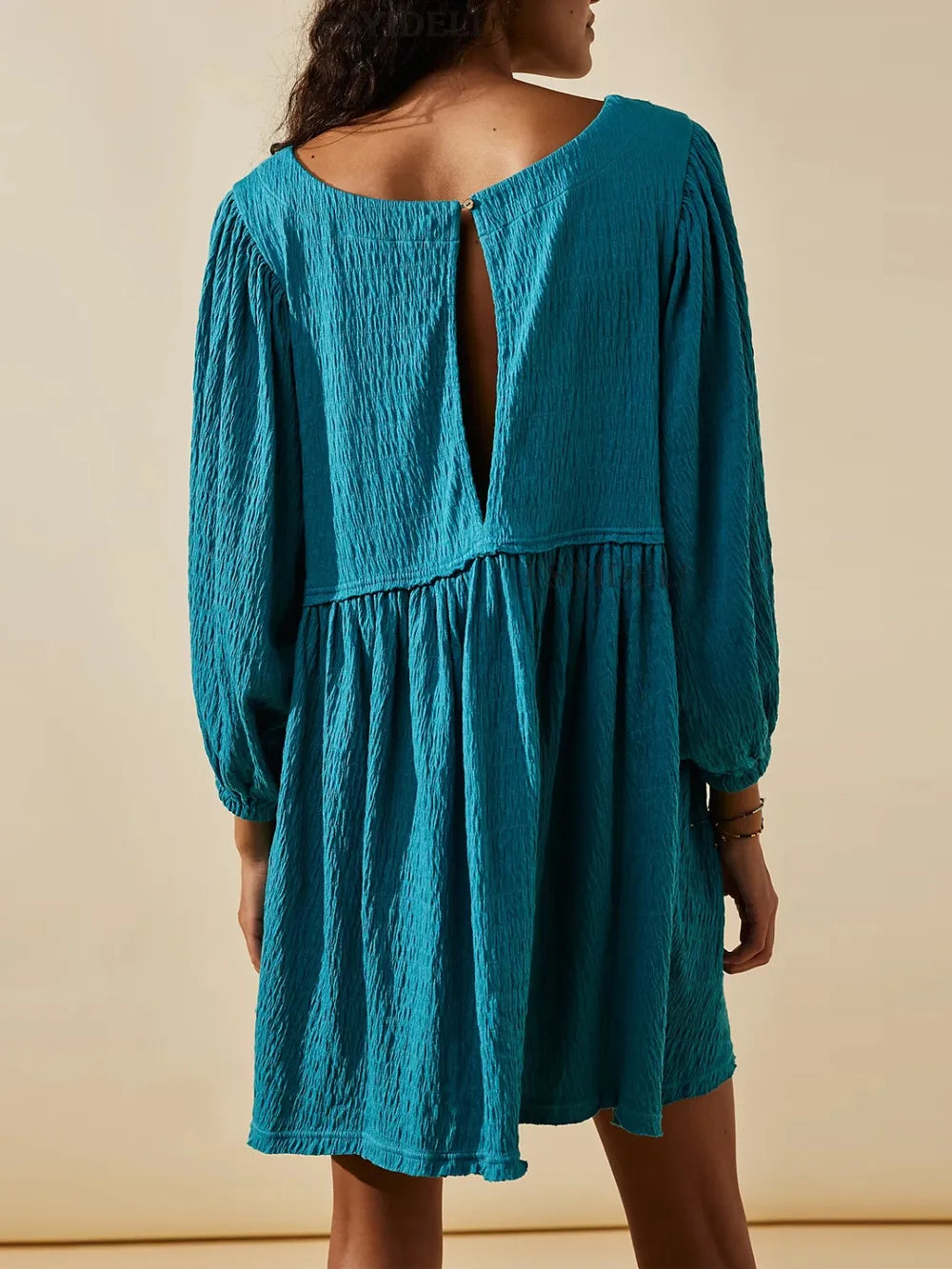 Cutout Textured Long Sleeve Mini Dress - V.I.P Digital Presence