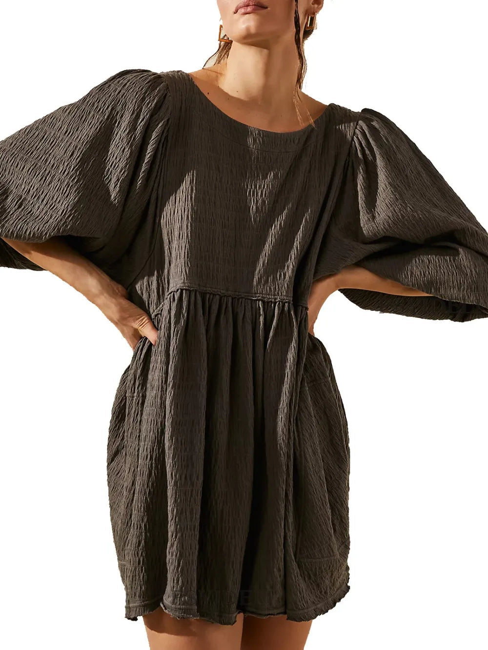 Cutout Textured Long Sleeve Mini Dress - V.I.P Digital Presence