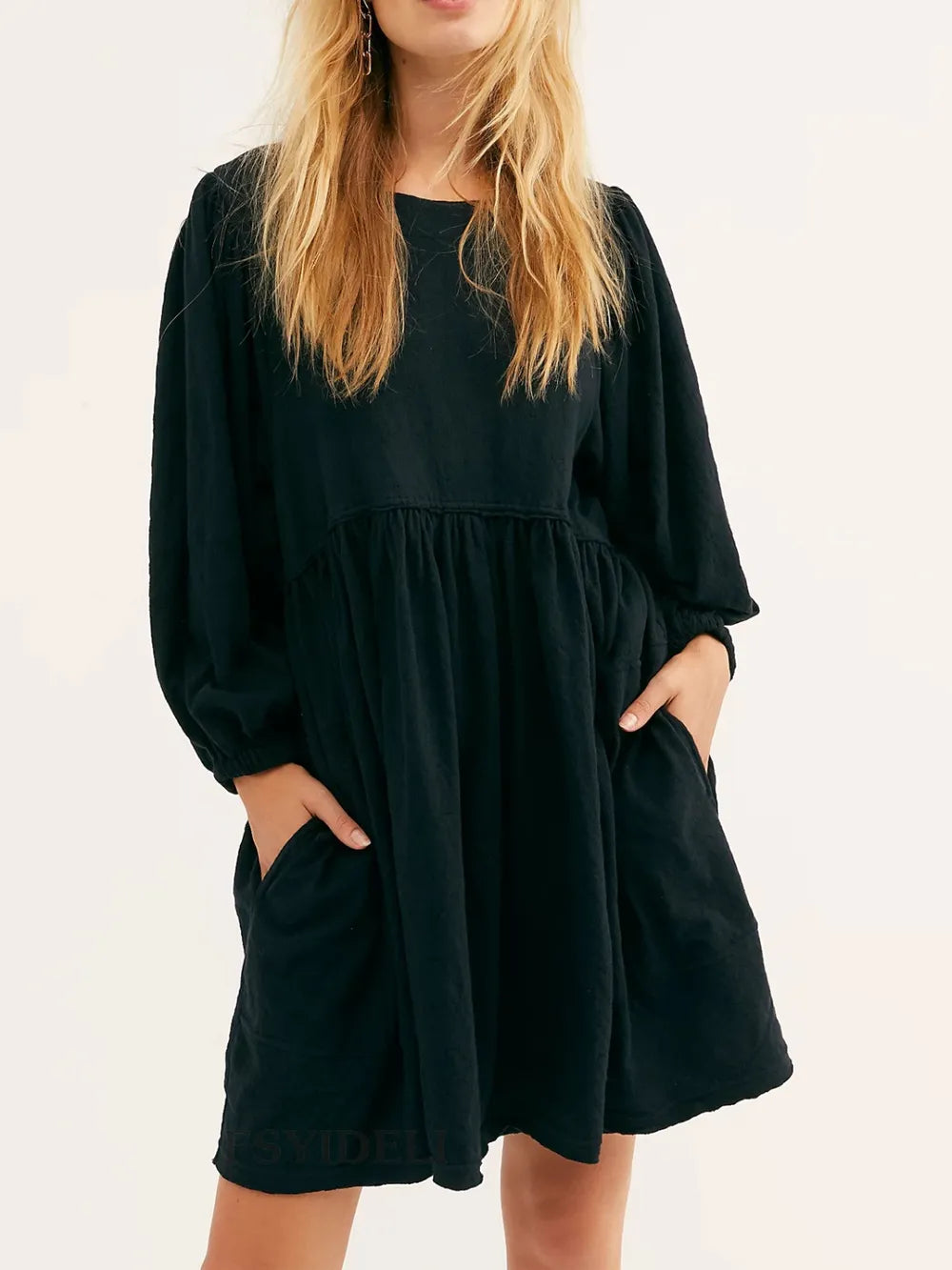 Cutout Textured Long Sleeve Mini Dress - V.I.P Digital Presence