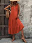 Decorative Button Notched Sleeveless Dress - V.I.P Digital Presence