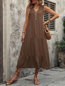 Decorative Button Notched Sleeveless Dress - V.I.P Digital Presence
