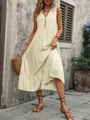 Decorative Button Notched Sleeveless Dress - V.I.P Digital Presence