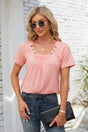 Decorative Button Scoop Neck T-Shirt - V.I.P Digital Presence