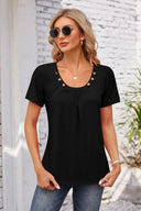 Decorative Button Scoop Neck T-Shirt - V.I.P Digital Presence
