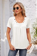 Decorative Button Scoop Neck T-Shirt - V.I.P Digital Presence