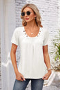 Decorative Button Scoop Neck T-Shirt - V.I.P Digital Presence