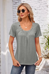 Decorative Button Scoop Neck T-Shirt - V.I.P Digital Presence