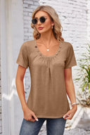 Decorative Button Scoop Neck T-Shirt - V.I.P Digital Presence