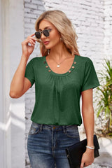 Decorative Button Scoop Neck T-Shirt - V.I.P Digital Presence