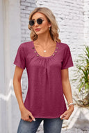 Decorative Button Scoop Neck T-Shirt - V.I.P Digital Presence