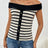 Decorative Button Striped Off-Shoulder Knit Top - V.I.P Digital Presence