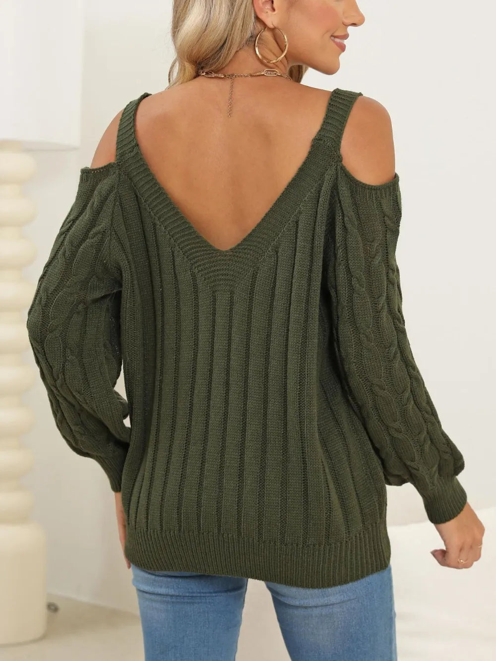 Deep V-neck sexy off shoulder loose pullover sweater for women top - V.I.P Digital Presence