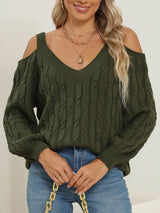 Deep V-neck sexy off shoulder loose pullover sweater for women top - V.I.P Digital Presence