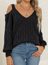 Deep V-neck sexy off shoulder loose pullover sweater for women top - V.I.P Digital Presence