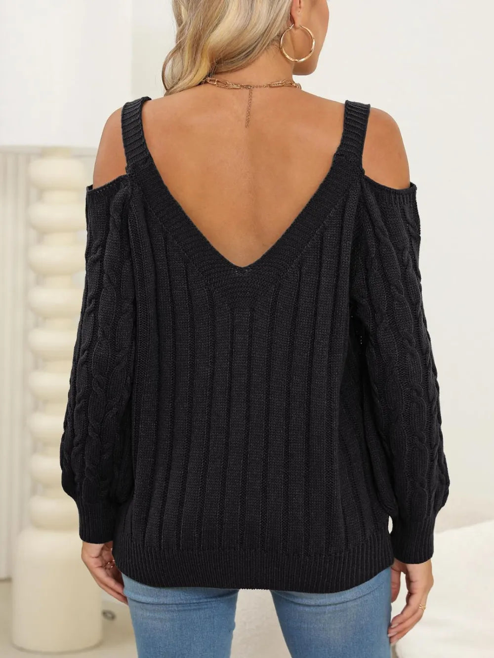 Deep V-neck sexy off shoulder loose pullover sweater for women top - V.I.P Digital Presence