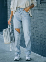 Distressed Asymmetric Waist Jeans - V.I.P Digital Presence