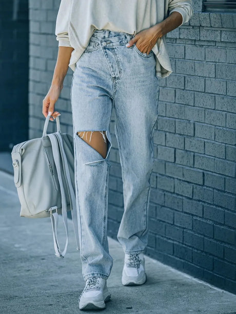 Distressed Asymmetric Waist Jeans - V.I.P Digital Presence