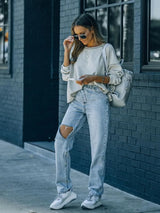 Distressed Asymmetric Waist Jeans - V.I.P Digital Presence