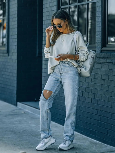 Distressed Asymmetric Waist Jeans - V.I.P Digital Presence