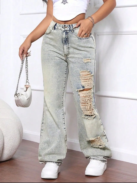 Distressed High Waist Jeans - V.I.P Digital Presence