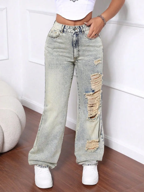 Distressed High Waist Jeans - V.I.P Digital Presence
