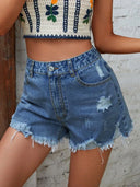 Distressed Raw Hem Denim Shorts - V.I.P Digital Presence